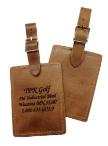 golf tournament gift ideas, leather golf bag tag gifts, custom engraved golf bag tags