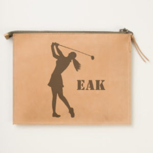woman golfer monogram leather travel pouch